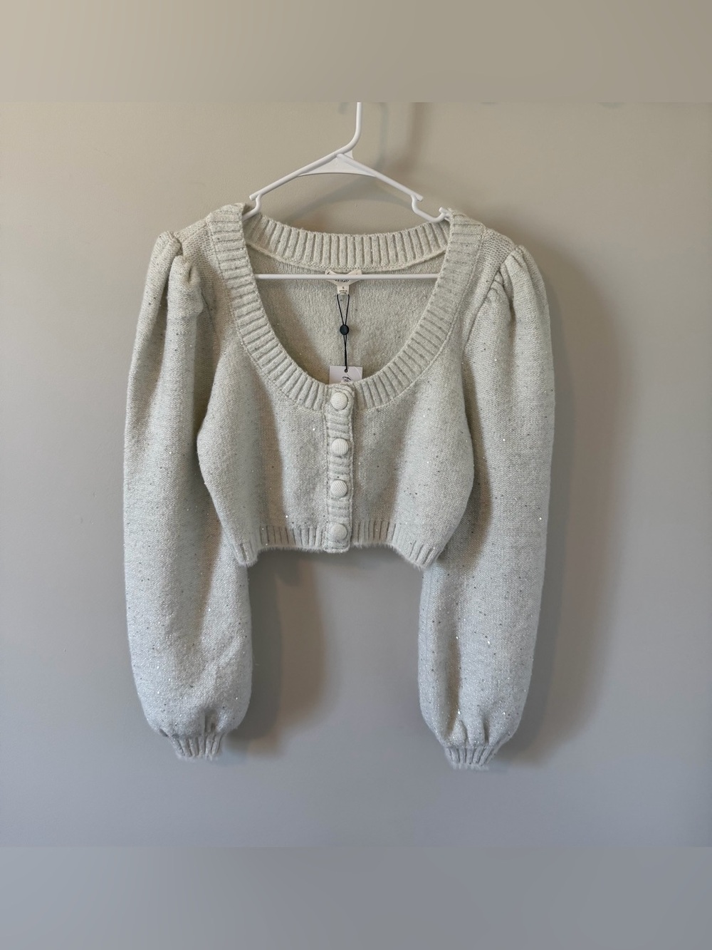 For Love & Lemons Size Small Odette Glitter Mohair Knit Cardigan Ivory White